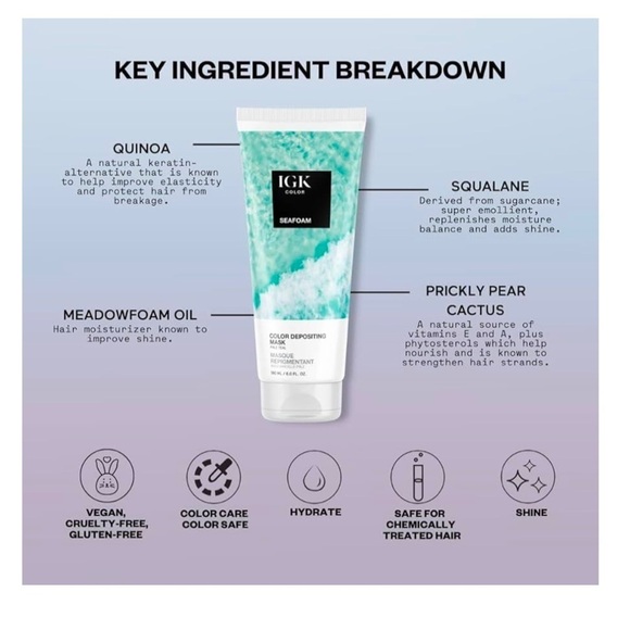 IGK Seafoam Pale Teal Color Depositing Conditioning Hair Mask Full Size 6 Oz NWT - Picture 4 of 14